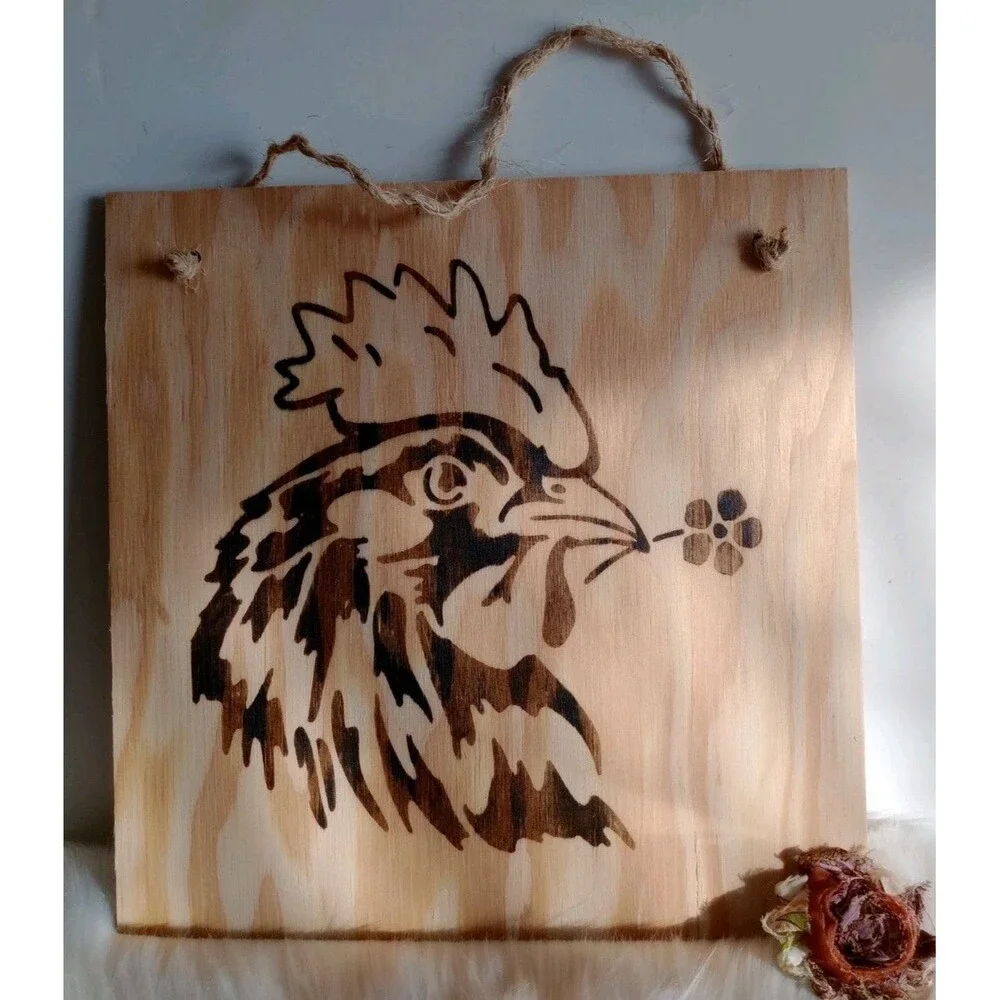 Handmade Rooster Home Decor Wood Burnished 12 X 12